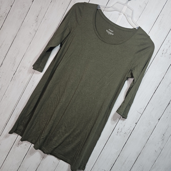 Pure J. Jill Olive Green Ballet ¾ Sleeve Tunic Shirt Size Medium Cotton Modal. - Picture 2 of 6